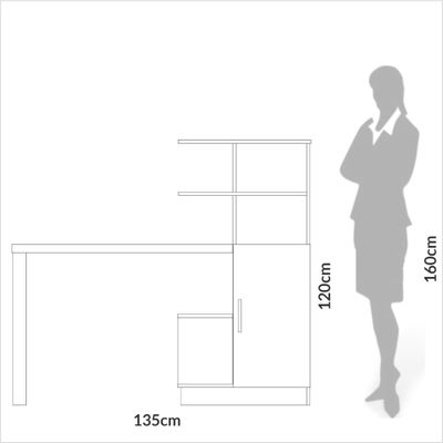 Escrivaninha em MDF 5 Prateleiras 1 Porta 135 cm Freijó/Preto Fosco Pradel Dalla Costa F17