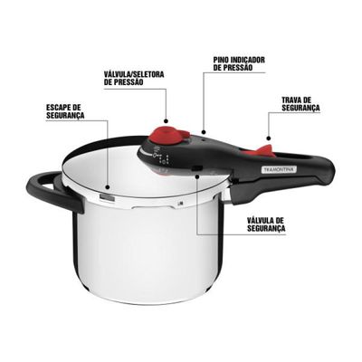 Panela de Pressão Tramontina Solar em Aço Inox Fundo Triplo com 5 Dispositivos de Segurança 22 cm 4,5 L