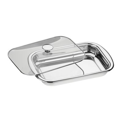 Assadeira Tramontina Cosmos Retangular em Aço Inox com Tampa de Vidro 39 cm 3,2 L
