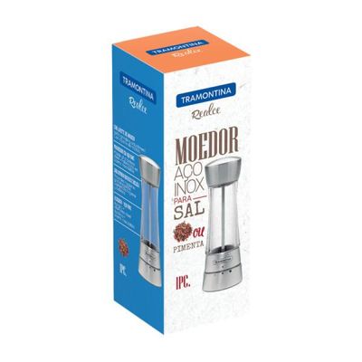 Moedor de Sal ou Pimenta Tramontina em Aço Inox e Acrilico com Moinho em Ceramica