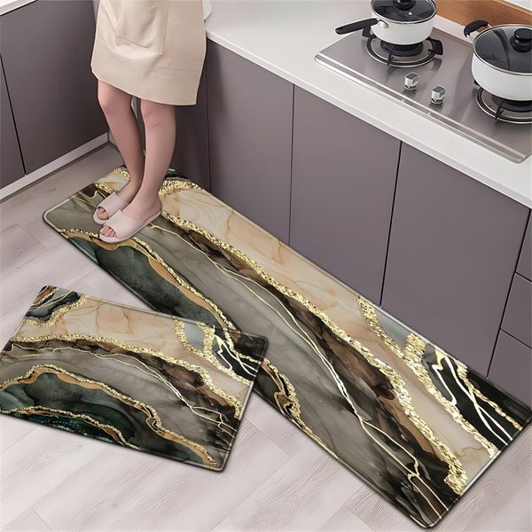 Tapete de Cozinha de Mármore Dourado Luxuoso Antiderrapante 40*60 cm