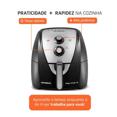 Fritadeira Elétrica Air Fryer 8 Litros Mondial Afn80 5993-02 Preto Com Inox 220v