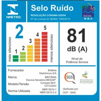 Escova Secadora Britânia 1300W Bivolt BES24P Bivolt