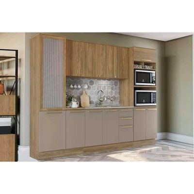 Kit Cozinha Modulada 7 Peças Botanic 2 Aéreos + 2 Balcões+ 2 Paneleiros + 1 Complemento Sem Pia M657 Nogueira Fendi