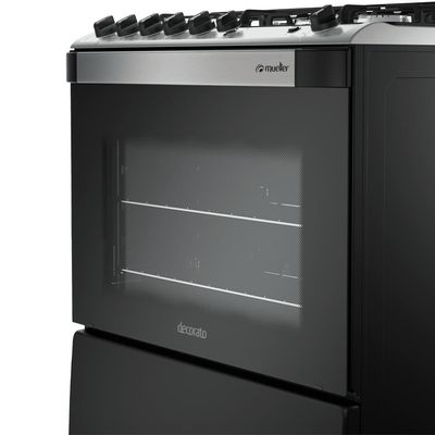 Fogão Mueller 5 Bocas Decorato Gourmet Preto Fosco Com Timer E Tripla Chama Preto Fosco Bivolt