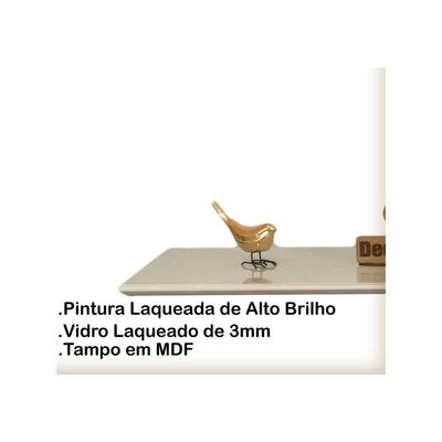 Aparador Pés Palito Com Vidro Laqueado 80cm Off White