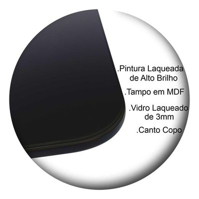 Somente Tampo Quadrado Laqueado Com Vidro 70cm Preto