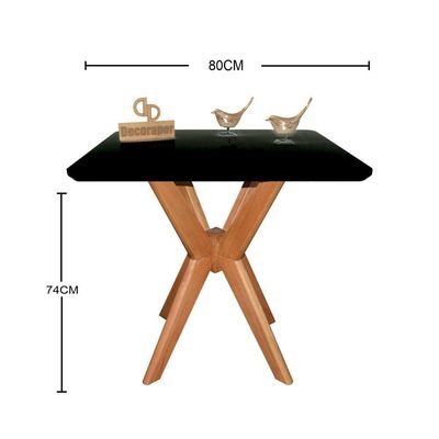 Mesa Jantar Pandora Tampo Quadrado Laca Com Vidro 80cm Preto