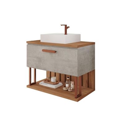 Bancada De Banheiro Balcão Duna 1 Porta C- Cuba 80cm Cimento-freijo - Mgm