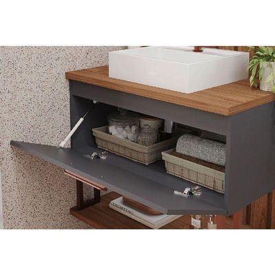 Balcão P- Banheiro Duna 1 Porta C- Cuba 60cm Titanium-freijo - Mgm