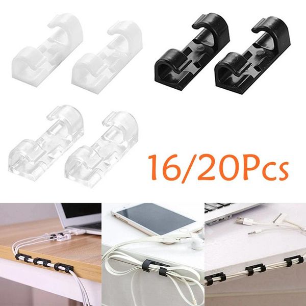 Clipe Organizador de Cabos Adesivo para Fios de USB Pequeno - 20 peças / transparente