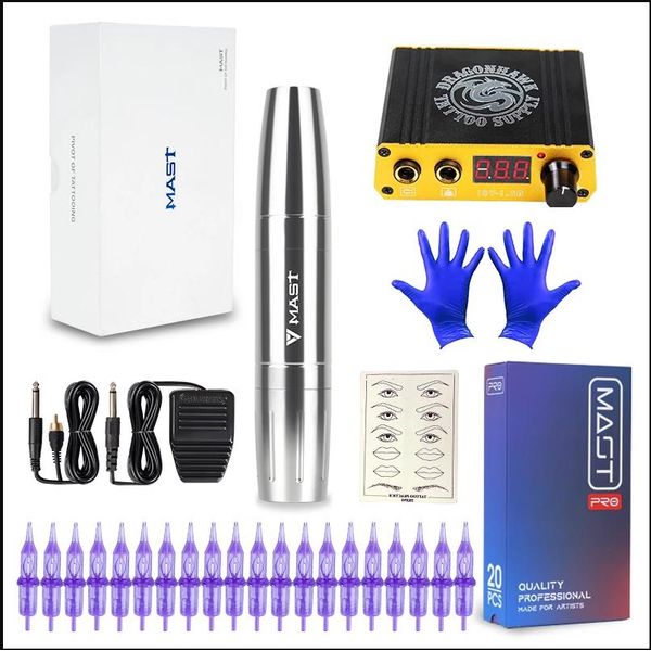 Conjunto de Máquina de Tatuagem Dragonhawk Mast com Caneta e Acessórios Plug EU
