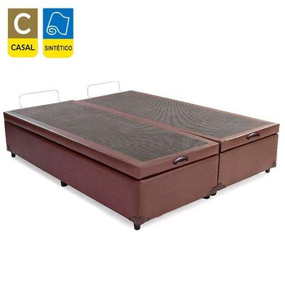 Cama Box Baú Casal Bipartido Sintético Serene Marrom 138x188x44