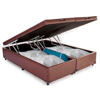 Cama Box Baú Casal Bipartido Sintético Serene Marrom 138x188x44