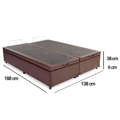 Cama Box Baú Casal Bipartido Sintético Serene Marrom 138x188x44