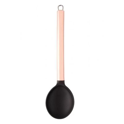 Colher de Arroz Nylon Preta Cabo De Aço Inox Rose Gold 34cm