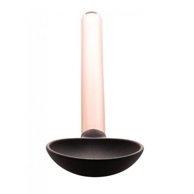 Colher de Arroz Nylon Preta Cabo De Aço Inox Rose Gold 34cm