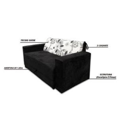 Sofá-cama 2 Lugares Pratik 5000 Mamflex Preto / Cinza Floral