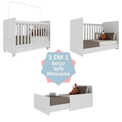 Berço 3 Em 1 Com Rodízios Para Colchão Multimóveis Branco