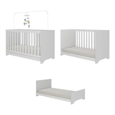 Berço 3 Em 1 Vira Cama Com Colchão Elza Multimóveis Branco