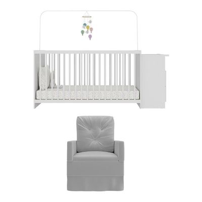 Berço Cômoda Poltrona Multimóveis Mp4090 Branco/cinza
