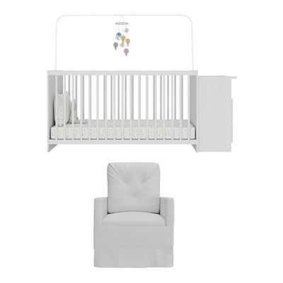 Berço Cômoda Com Poltrona De Amamentação Meu Bebê Multimóveis Mp4072 Branco Branco