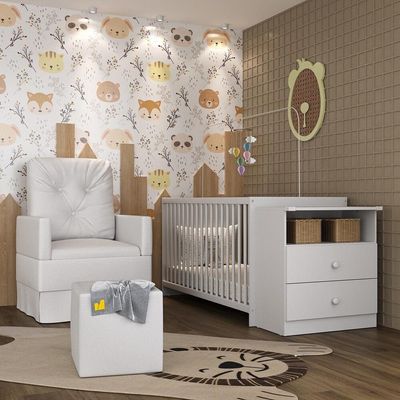 Berço Cômoda Com Poltrona De Amamentação E Puff Meu Bebê Multimóveis Mp4084 Branco Branco
