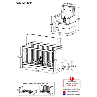 Berço 3x1 Com Poltrona De Amamentação Multimóveis Mp4064 Branco/cinza Branco/cinza