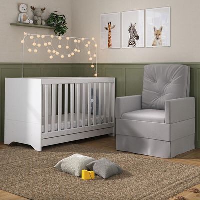 Berço 3x1 Com Poltrona De Amamentação Multimóveis Mp4064 Branco/cinza Branco/cinza