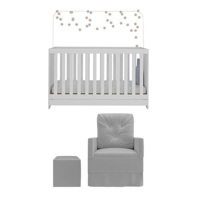 Berço 3x1 Com Poltrona De Amamentação E Puff Multimóveis Mp4076 Branco/cinza Branco/cinza