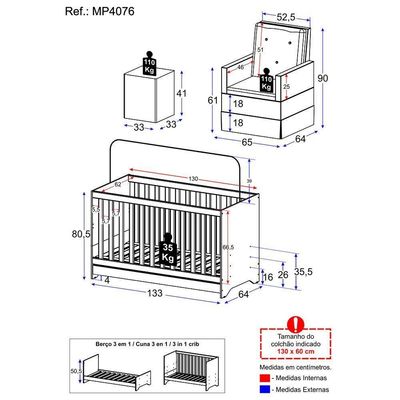 Berço 3x1 Com Poltrona De Amamentação E Puff Multimóveis Mp4076 Branco/bege Branco/bege