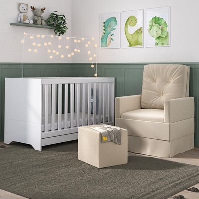 Berço 3x1 Com Poltrona De Amamentação E Puff Multimóveis Mp4076 Branco/bege Branco/bege
