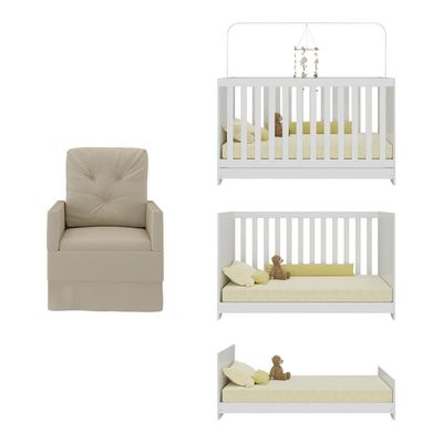 Berço 3 Em 1 Com Colchão E Poltrona Amamentação Multimóveis Mp4159 Branco/bege Branco/bege