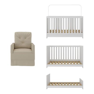 Berço 3 Em 1 Com Colchão E Poltrona Amamentação Multimóveis Mp4159 Branco/bege Branco/bege
