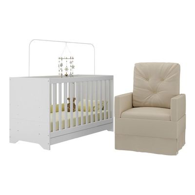 Berço 3 Em 1 Com Colchão E Poltrona Amamentação Multimóveis Mp4159 Branco/bege Branco/bege