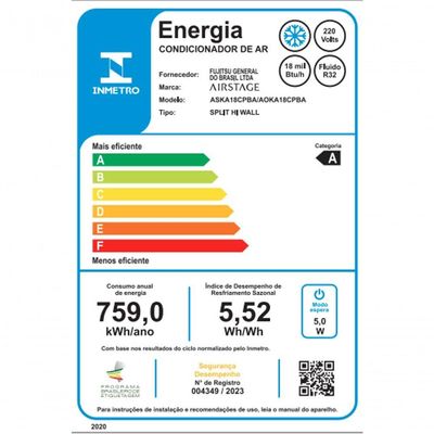 Ar Condicionado Fujitsu Airstage 18.000 BTUs Frio 220v