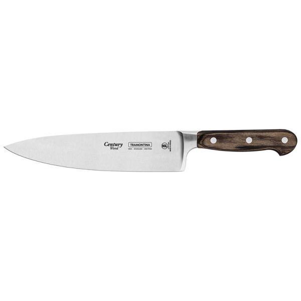 Faca Chef Tramontina Century Wood com Lâmina em Aço Inox e Cabo de Madeira Tratada Castanho 8 polegada