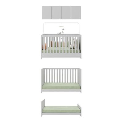 Berço 3 Em 1 Com Colchão E Armário Aéreo 4 Portas Multimóveis Mp4158 Branco Branco