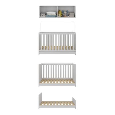 Berço 3 Em 1 Com Colchão E Armário Aéreo 4 Portas Multimóveis Mp4158 Branco Branco