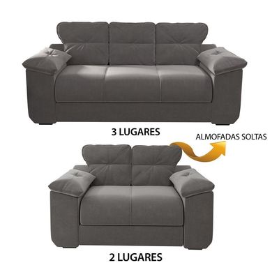 Conjunto de Sofá 2 e 3 Lugares Suede Cinza Londres Mamflex
