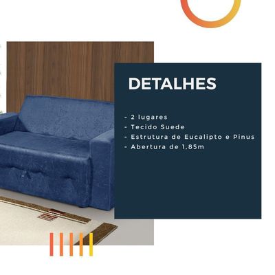 Sofá-cama 2 Lugares Pratik 5000 Mamflex Azul Suede Amassado Azul