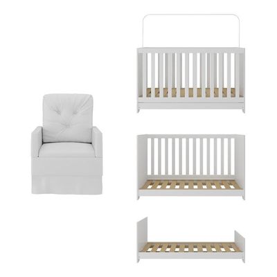 Berço 3 Em 1 Com Colchão E Poltrona Amamentação Multimóveis Mp4159 Branco Branco