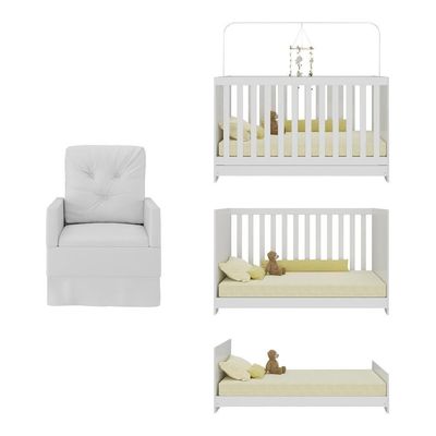 Berço 3 Em 1 Com Colchão E Poltrona Amamentação Multimóveis Mp4159 Branco Branco