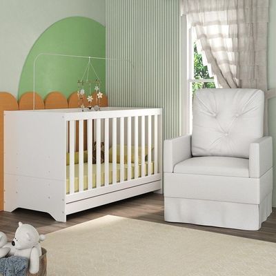 Berço 3 Em 1 Com Colchão E Poltrona Amamentação Multimóveis Mp4159 Branco Branco