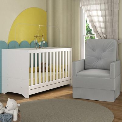 Berço 3 Em 1 Com Colchão E Poltrona Amamentação Multimóveis Mp4159 Branco/cinza Branco/cinza