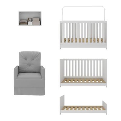 Berço 3 Em 1 Com Colchão Poltrona E Armário Aéreo 2 Portas Multimóveis Mp4165 Branco/cinza