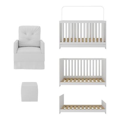 Berço 3 Em 1 Com Colchão Poltrona Amamentação E Puff Multimóveis Mp4160 Branco Branco