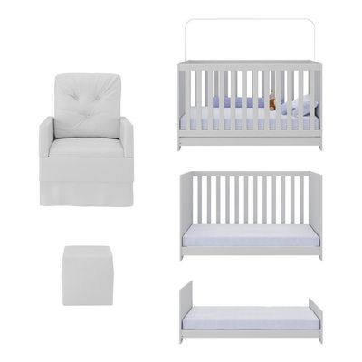 Berço 3 Em 1 Com Colchão Poltrona Amamentação E Puff Multimóveis Mp4160 Branco Branco