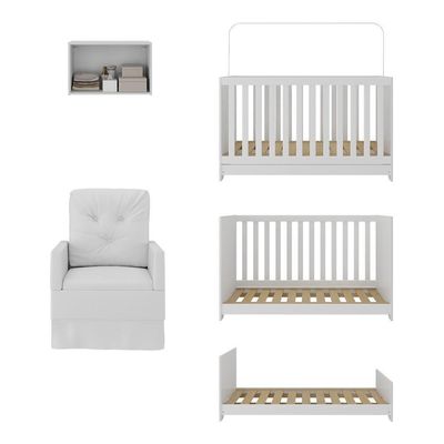 Berço 3 Em 1 Com Colchão Poltrona E Armário Aéreo 2 Portas Multimóveis Mp4165 Branco Branco