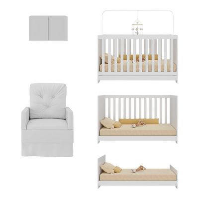Berço 3 Em 1 Com Colchão Poltrona E Armário Aéreo 2 Portas Multimóveis Mp4165 Branco Branco